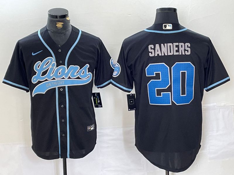 Men Detroit Lions 20 Sanders Black Joint Name 2024 Nike Limited NFL Jersey style 1